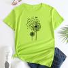 Summer Round Neck Dandelion Dragonfly Pattern Printed Top Fashionable Casual Short Sleeved Women's Pure Cotton T-shirts