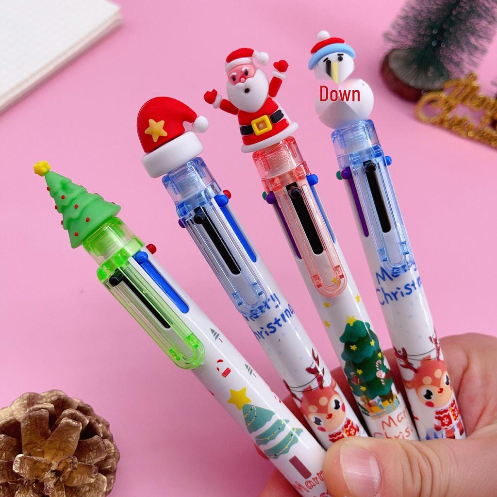 Christmas 6-Color Santa Claus Ballpoint Pen: Multi-Color Push-Button Journaling Pen for Students