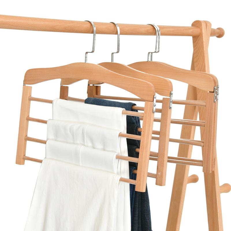 1Pc Premium Space-Saving Multi-Tier Wooden Pants Hanger - Durable Composite Wood Organizer For Ties, Scarves & More