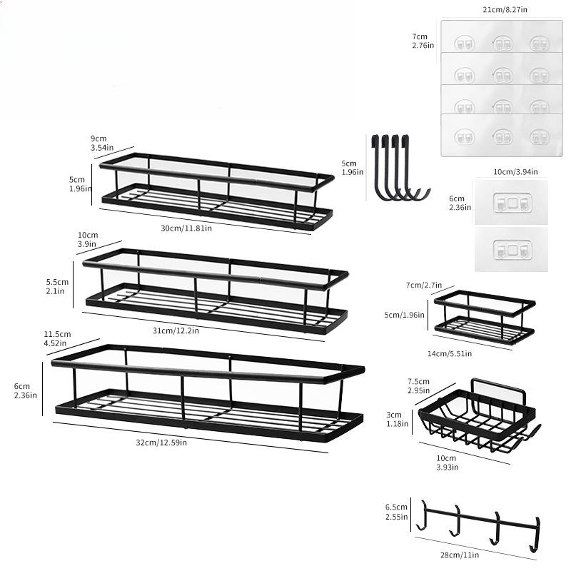No-hole Bathroom Shelves Household Bathroom Kitchen Supplies Iron Wall Hanging Storage Hanging Shelves