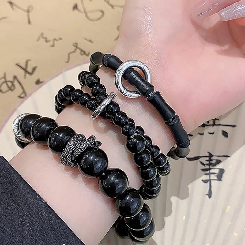 Elegant Beaded Black Bracelet Stone Chain Bracelet Elegant Beaded Bracelets for Women with National Style Ancient Charm