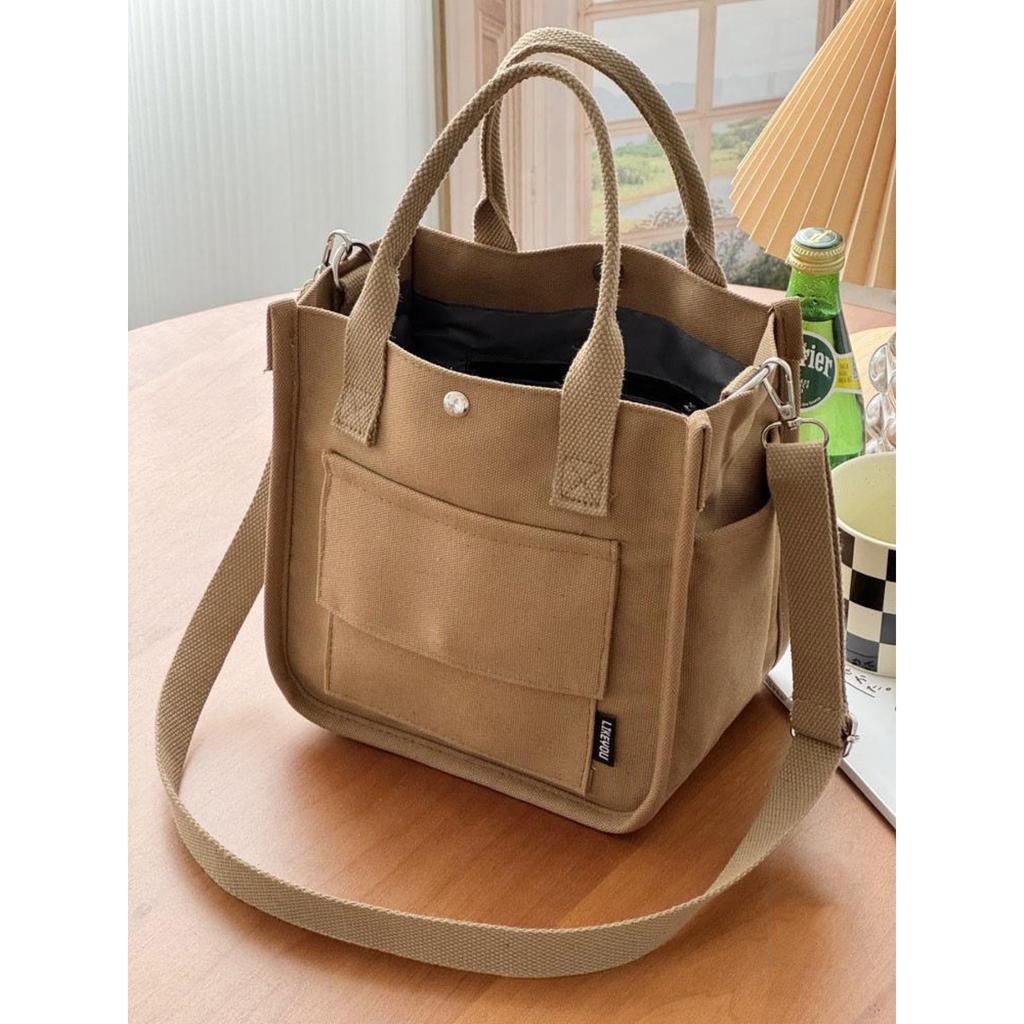 Multi Pocket Tote Canvas Bag Handheld Crossbody Bag Minimalist Design Versatile Handheld Convenient Meal Box Bag