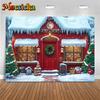 Mocsicka Christmas House Backdrop Winter Snow New Year Party Wallpaper Tree Gift Shop Decoration Festival Photography Background