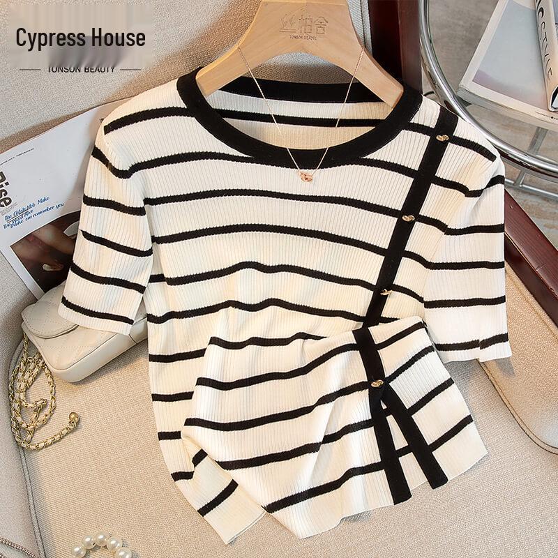 Women s Striped Knit Slim-Fit Top L