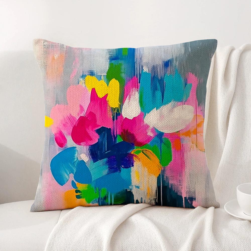 Classic Color Paint Cushion Cover Natural Linen Organic Fabric Double-Sided Printing Sofa Home Decor Gift Pillow Cover