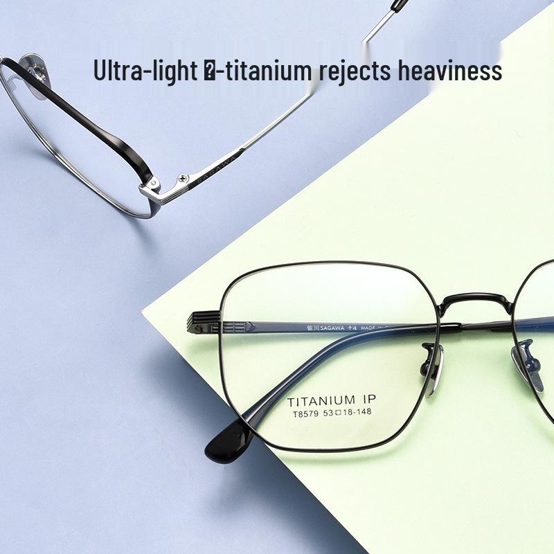 New Model 8579T Polygon Retro Pure Titanium Eyeglass Frames - Super Light Myopia Glasses, Large Frame