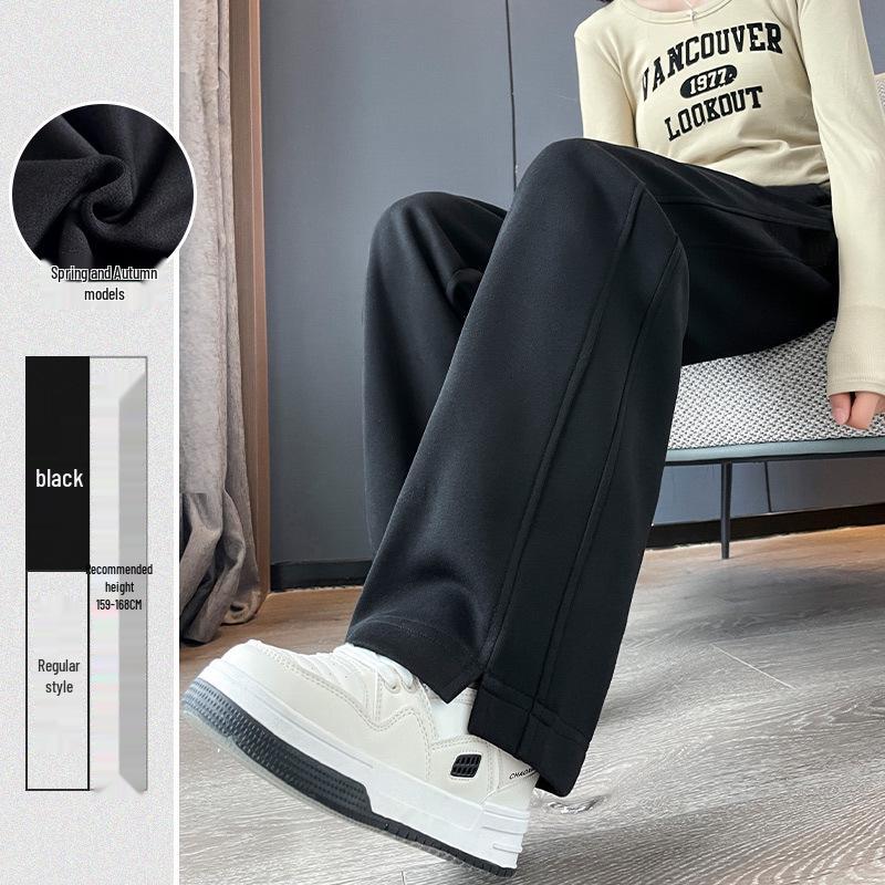 

Женские черные зауженные широкие брюки-джоггеры для миниатюрных на зиму 2024 - Повседневные спортивные штаны-бананы прямого кроя для весны и осени S for 80-100 Jin