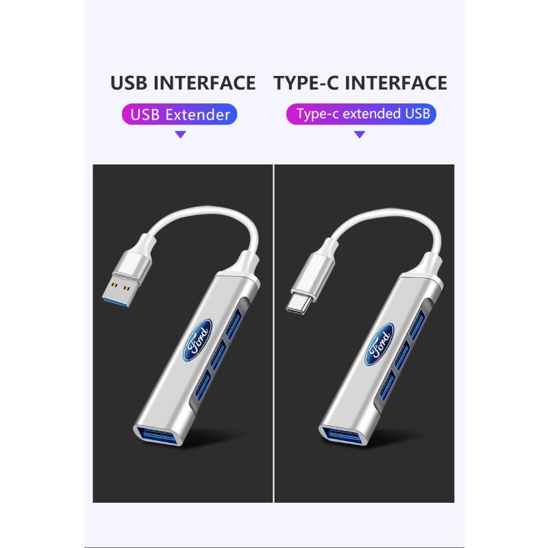 Neuer Typ-C auf USB Adapter Multi-Port Verteiler Hub Autozubehör Für Ford Focus Mondeo Kuga Fiesta MK7 Escort Explorer Edge 2 4 MK2