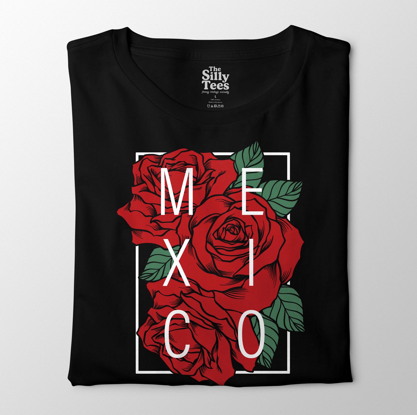 Mexico Vertical Rose Shirt, Modern Floral Mexican Pride T-Shirt, Red Rose Chicano Style Tee 2XL