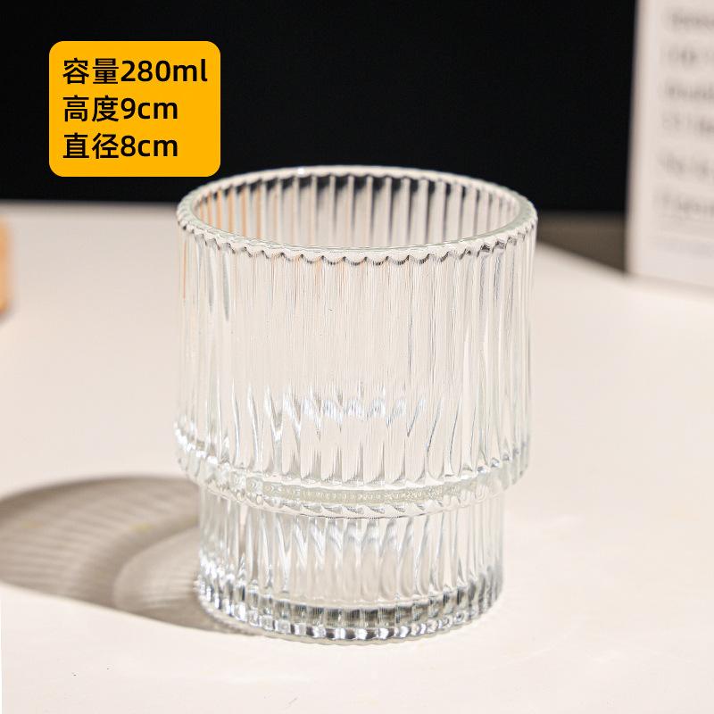 Stackable Vintage Ribbed Drinking Glasses Embossed Glass Cups for Water, Iced Tea, Cocktails Vertical Stripes Glass Cup 201-300ml красный