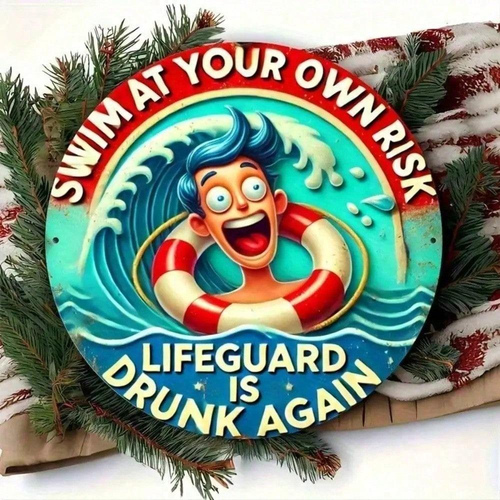 

Retro Vintage Metal Tin Sign 8x8 Inch Swim At Your Own Risk Sarcastic Wall Art Decor for Bar Man Cave Garage Pub Funny різнокольоровий