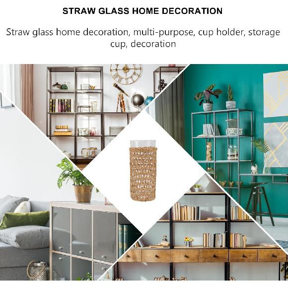 DOITOOL Rattan Glass Cup Drinking Glasses, Clear Glass Cocktail Cup Beverage Drinking Cup for Water Juice Beer Coffee