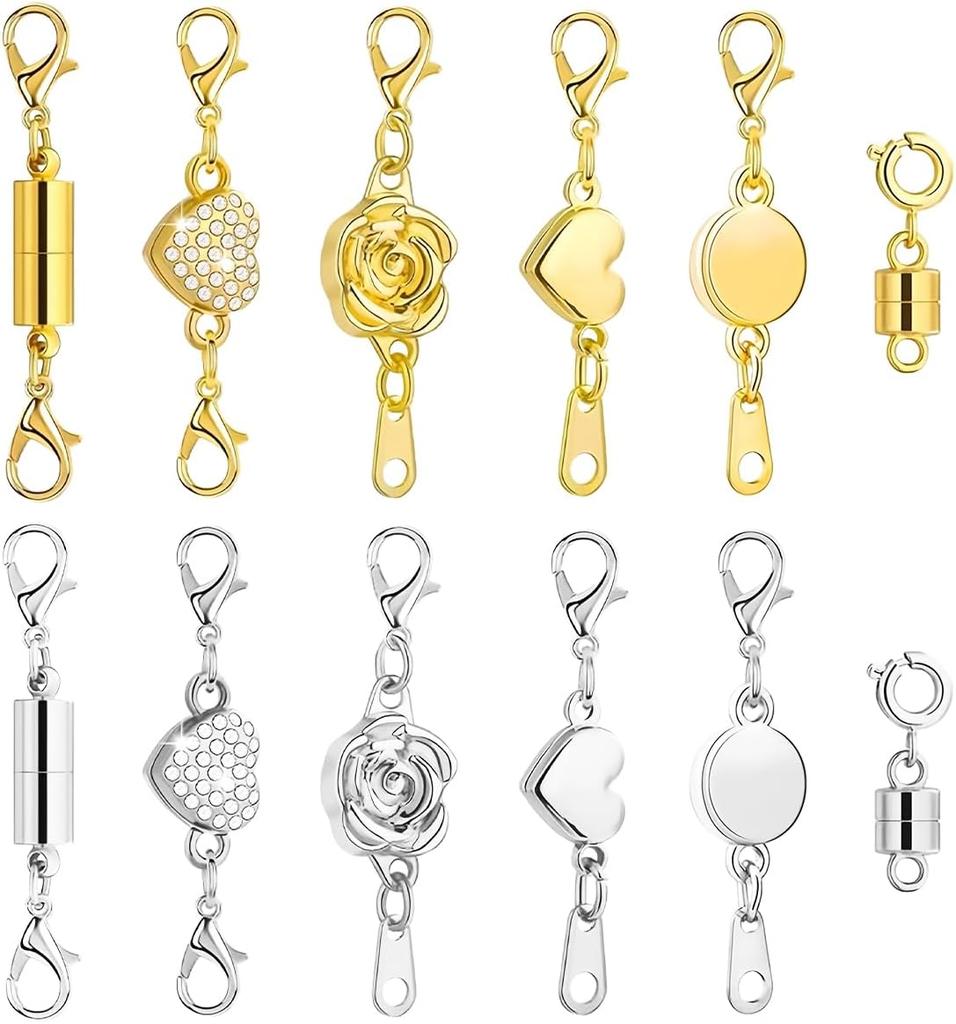 12Pcs Magnetic Necklace Clasps and Closures, 2025 New Necklace Jewelry Extender with Lobster Clasps, Gold and Silver Jewelry Clasps for DIY Bracelet