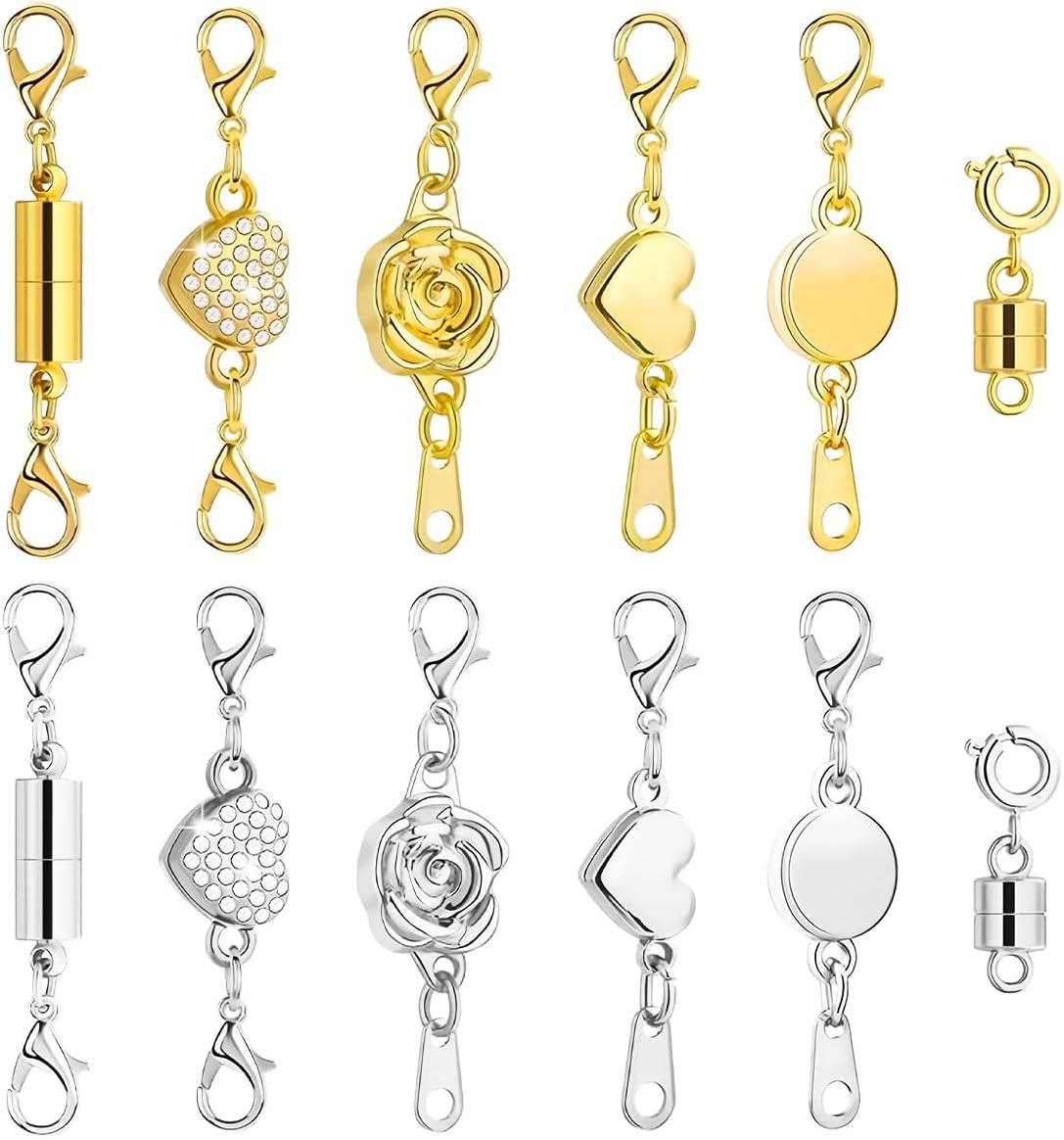 

12 шт. Магнитные застежки и затворы для ожерелья, Новинка 2025, Удлинитель для ожерелья с застежками-лобстерами, Золотые и серебряные застежки для украшений для самостоятельного изготовления браслетов