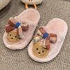 Chic Children's Slipper for Girls Cute Bear Bowknot Kids' Winter Shoes Soft Bottom Fluffy Toddlers Fashion Sweet Cotton Slippers
