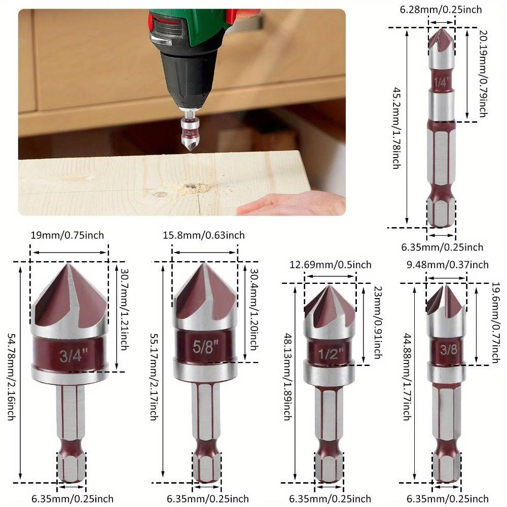Hole Opener Drill Bit Set Hex Shank Chamfering Tool Solid Chamfer Drill Bit  Carpentry Power Tool