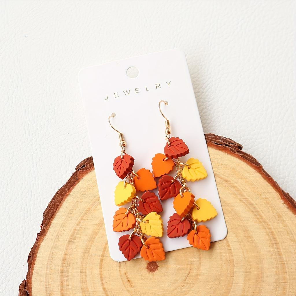 Elegant Acrylic Autumn Maple Leaf Dangle Earrings - Handcrafted, Vintage Design with Soft Clay Texture for Women | Perfect for Daily Wear & Vacations