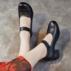 Johnature Damenschuhe Retro Dicke Absätze Weiche Sohle Vielseitige Echtes Leder Einfarbig Pumps