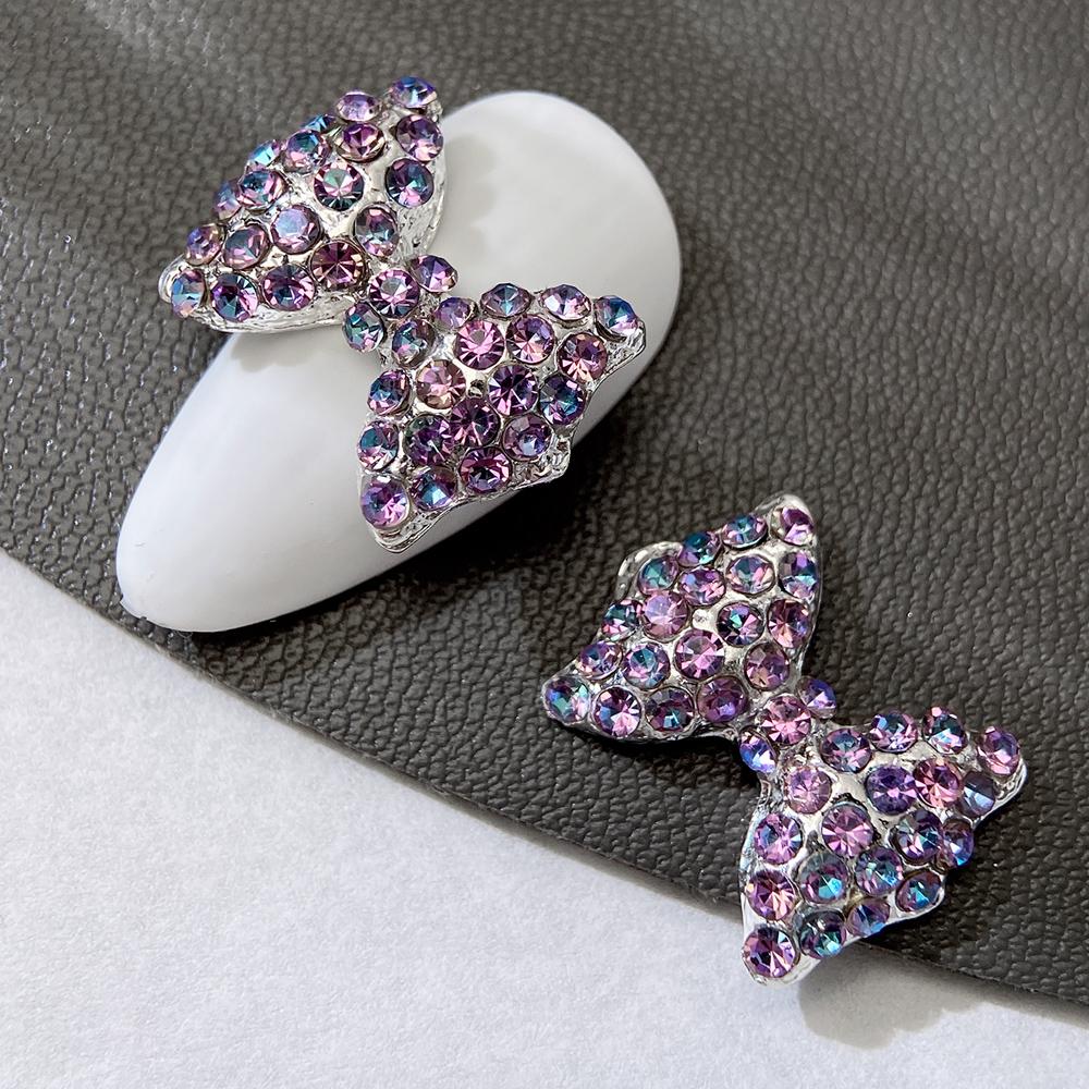 5 Stück lila Diamant-Nagelkunst-Zubehör mit großer Schleife für Nagelkunst-Kreationen