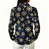 Women's Christmas Print Long Sleeve Button Front Collared Casual Top with Side Slits