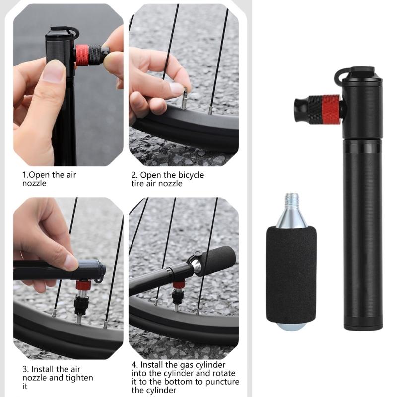 Portable Bike Tire Inflator Double Valves Portable Small CO2 Cycle Tire Pump Fast Inflator Space Saving Frame Mount