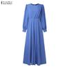ZANZEA Muslim Women Casual Round Neck Long Sleeve Loose Long Dress