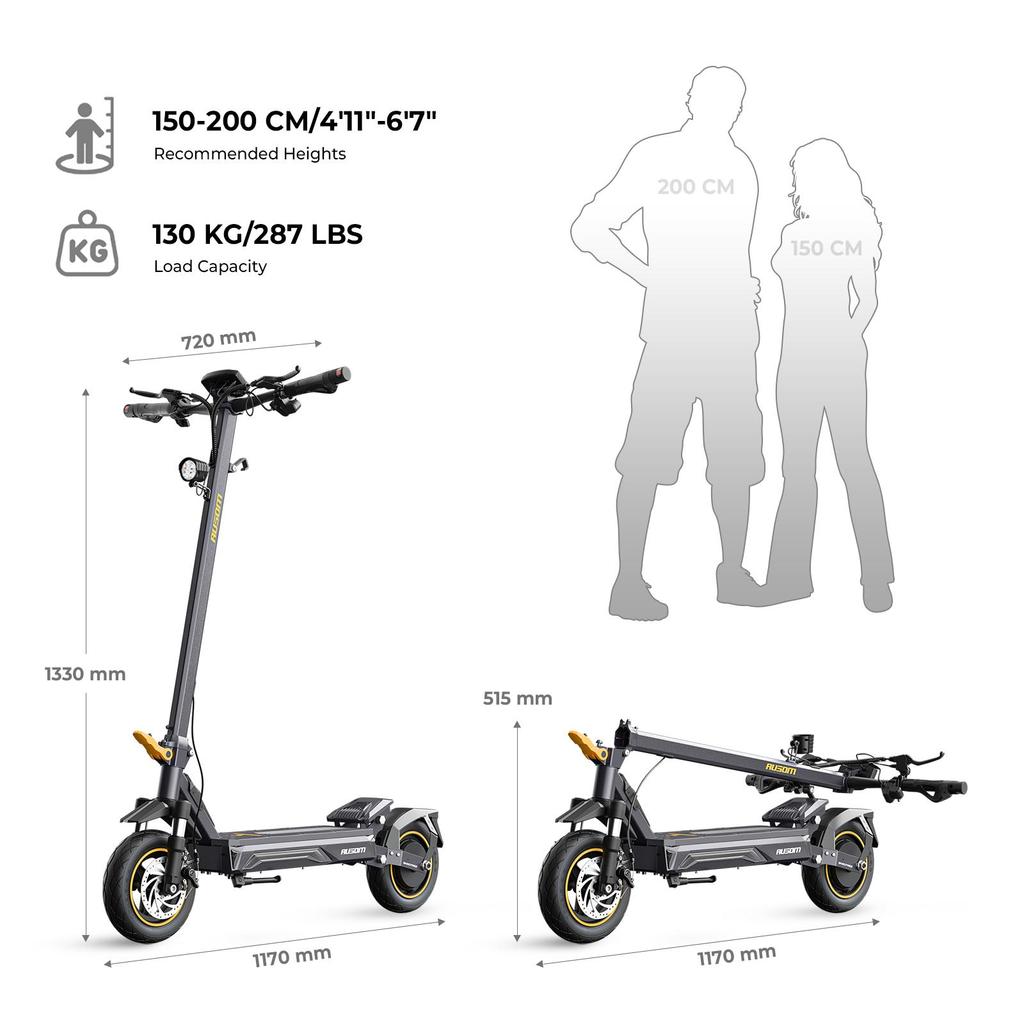 Folding Electric Scooter Ausom K20 1100W Peak Single Motor 648Wh Battery Capacity 20 km/h Default Top Speed 70 km Max Range