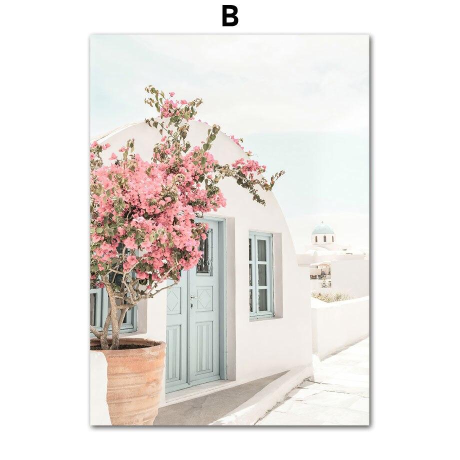 Santorini Beach nadmorskie miasto krajobraz plakatykwiaty rower obraz ścienny na płótnie i drukuje obraz do wystroju salonu