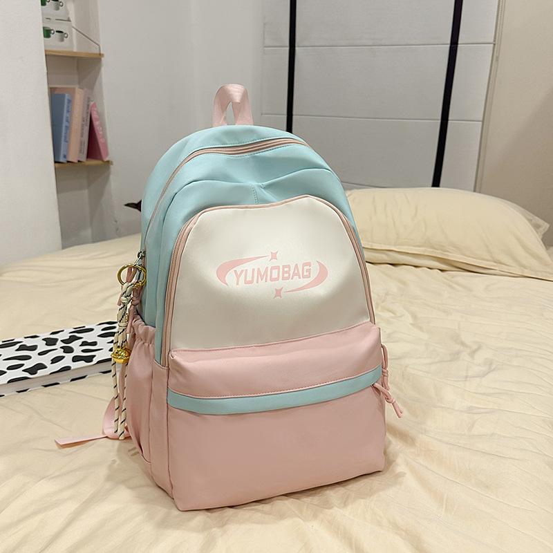 New Ins High Value Schoolbag Leisure Large Capacity Contrast Campus Backpack Korean Version of Small Fresh Splicing Backpack