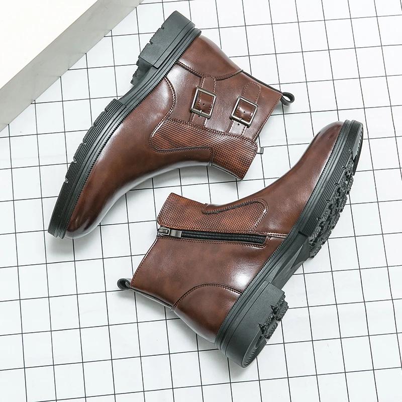 Módní Britský styl Pánské boty z pravé kůže Zimní kotníkové boty Špičaté obchodní boty Svatební boty ženicha Prvotřídní zelené