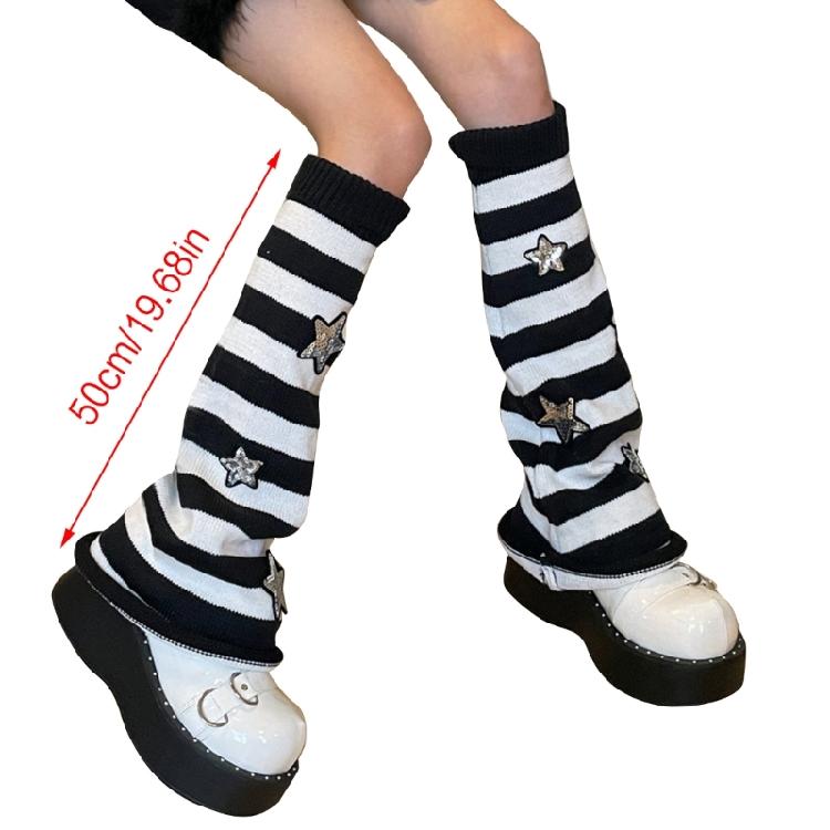 Star Striped Leg Warmers for Women-Lolita Boot Stockings 80s Party Legwarmers
