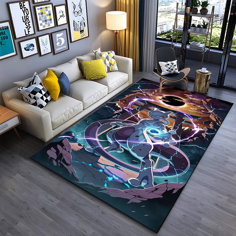 Pop Culture Area Rug, Mewtwo Pokemon Torii Gate Eclipse Lightning Poster, Playroom Decor, Non-Slip Mat