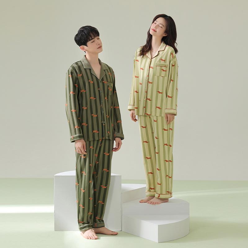 Autumn/Winter Antibacterial Pure Cotton Long-Sleeve Dachshund Pajamas Set for Couples