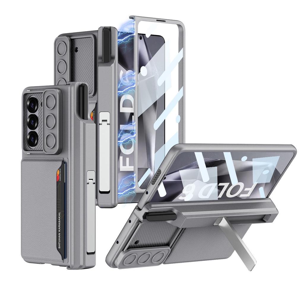 Samsung Z Fold 6 Magnetic Case with Hinge Protection, Pen Holder, Card Slot & Stand