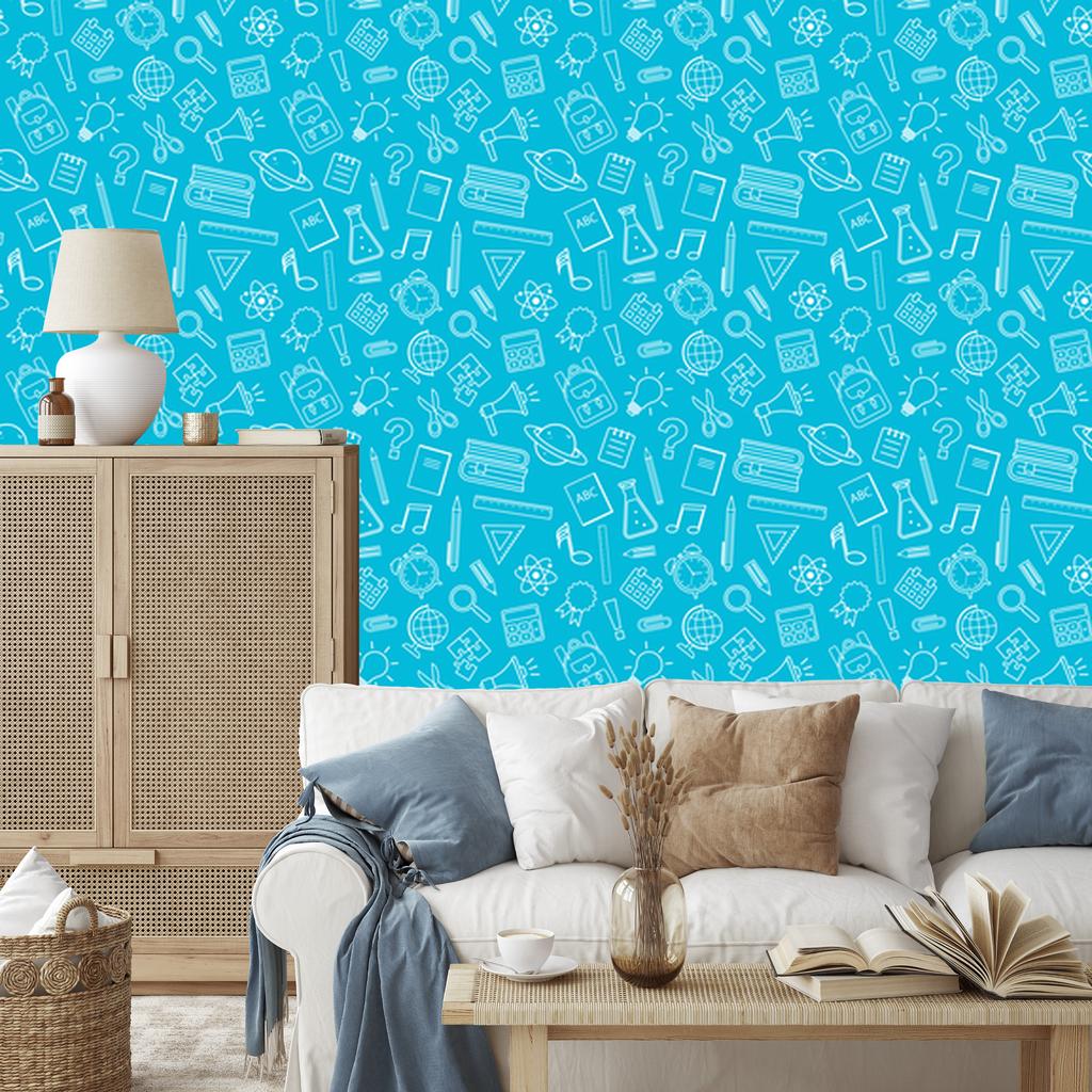 Wallpaper School Supplies Turquoise and Celadon for Living Room and Bedroom 50x1000