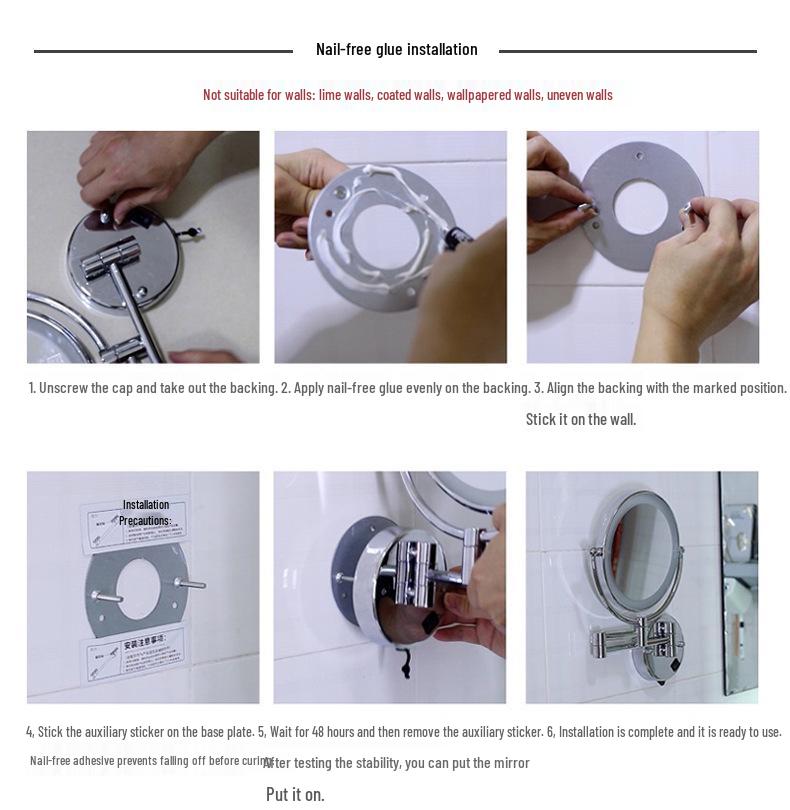 Wall-Mounted LED High-Definition Vanity Mirror: French Telescopic Lighted Makeup Mirror for Hotel Bathrooms.