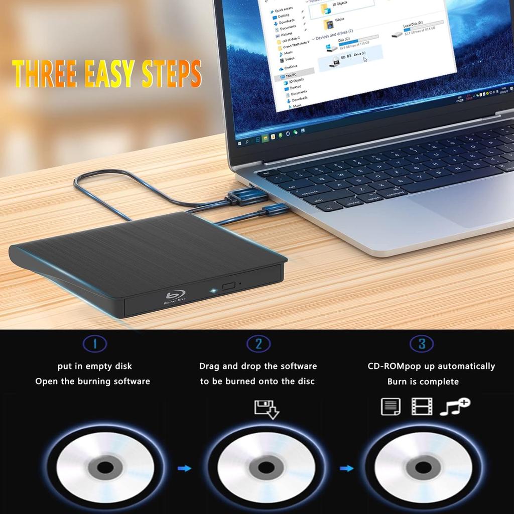 External Blu-ray Drive USB 3.0 Type-C Portable 3D BD-Combo Optical Drives DVD CD Player Burner Writer for PC Laptop Desktop