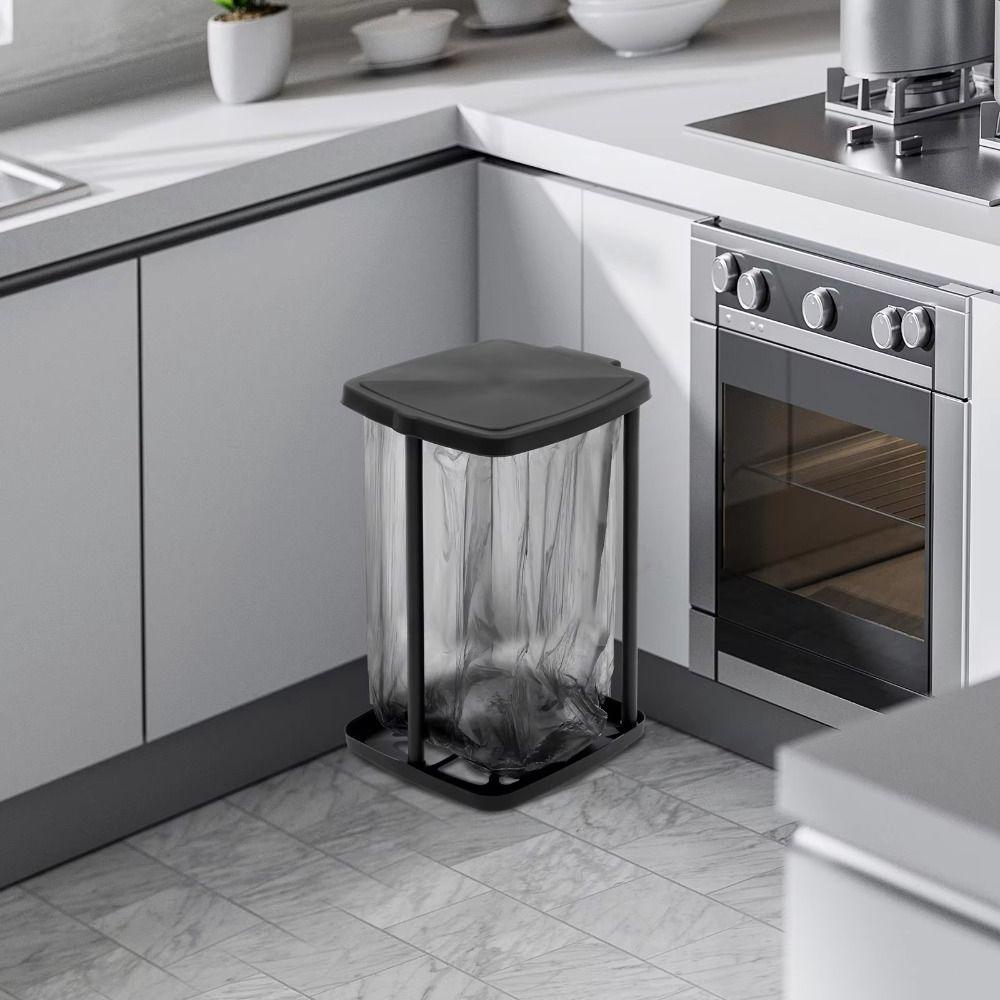 Portable Trash Bag Holder with Lid Rubbish Bin Stand Retractable Waste Storage Frame  Kitchen