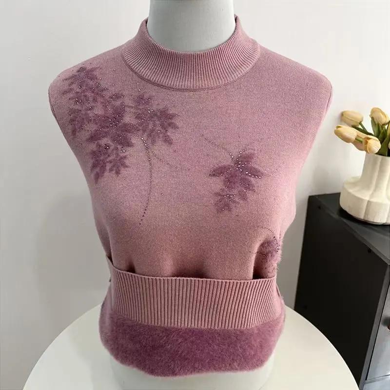 Plus Velvet Thick Sweater Mother Extra-thick One-piece Velvet Knitted Bottoming Shirt Warm Knitted Top Women