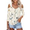Women's Casual Shirt Blouse Print V-neck Sexy Cold Shoulder 3/4 Sleeve Top