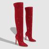 Fashion Bling Bling Rhinestones Faux Suede Elastic Women Thigh High Boots Fashion Autumn Winter High heels Over the Knee long Boots Shoe