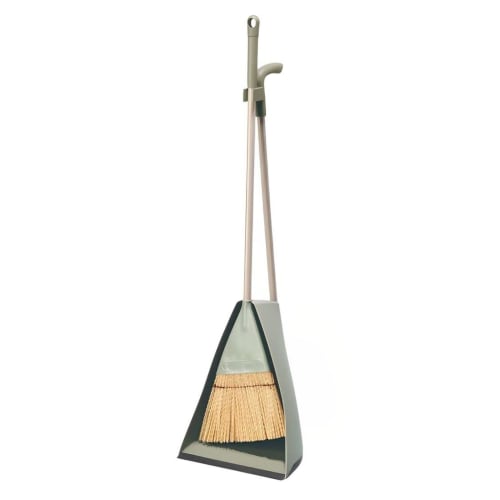 Nihon Clean Tech Stand Dustpan & Broom Set, Forest Green, 25cm Wide X 22cm Deep X 85cm High, Outdoor Use, Strong Synthetic Fiber, Cleans Fine Dust and