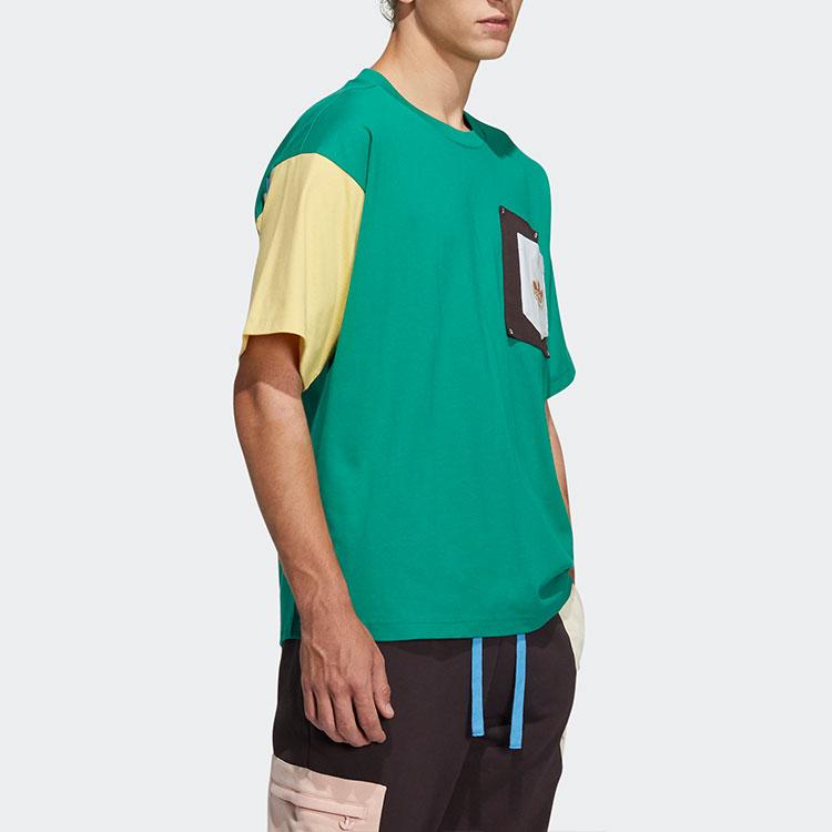 adidas Originals Trefoil Puppet Series Color Block Pocket Crew Neck Short Sleeve T-Shirt Men Tops Green HC0341