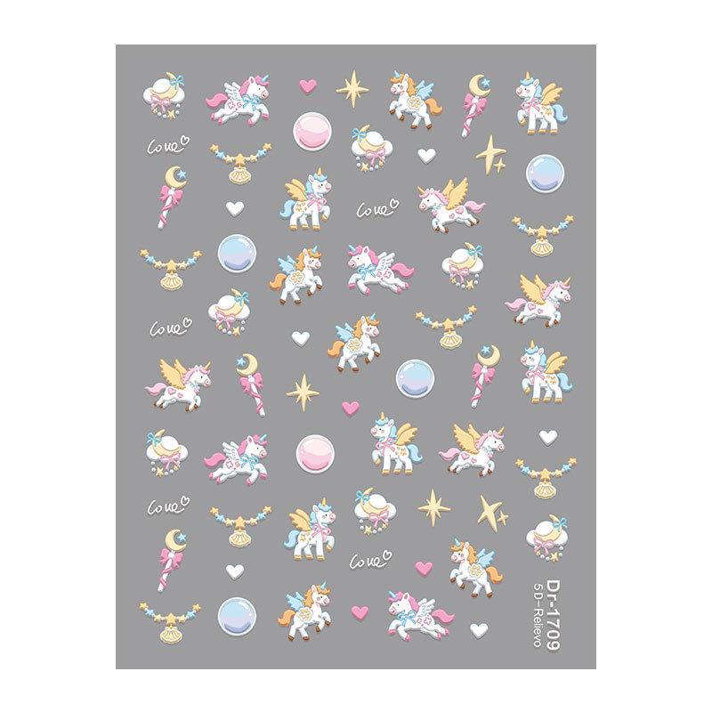 Redanco 5D Embossed Cartoon Nail Stickers - Cute Pegasus 3D Nail Decals (DR1709)