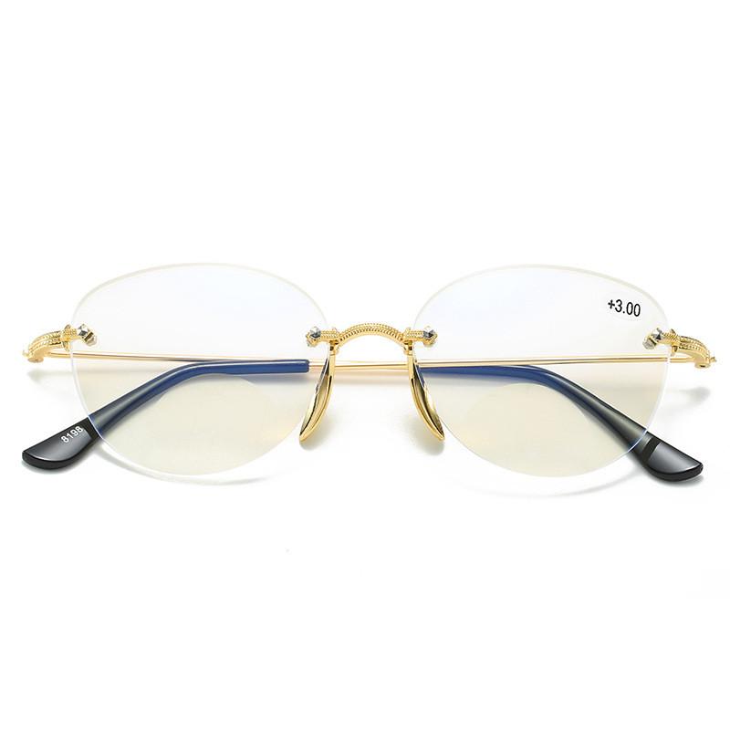 New Style Rimless Diamond Trimming Far and Near Dual-purpose HD Fashion Double Light Round Frame Reading Glasses +1.0 To +6.0