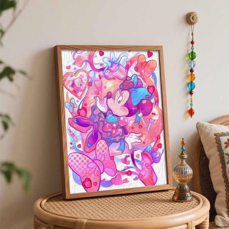 Disney Digital Oil Painting Minnie Mouse Romantic Heart Pink Aesthetic Painting Art Handmade Diy Gift Home Decoration