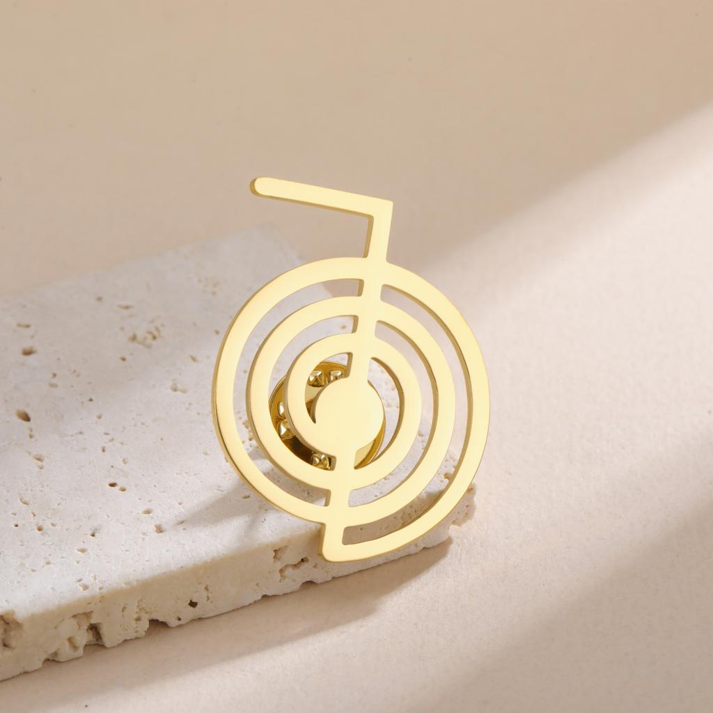LIKGREAT CHO KU REI Brooch Spiritual Amulet Pin Reiki Symbol Stainless Steel Badge for Women Men Protection Jewelry Gift