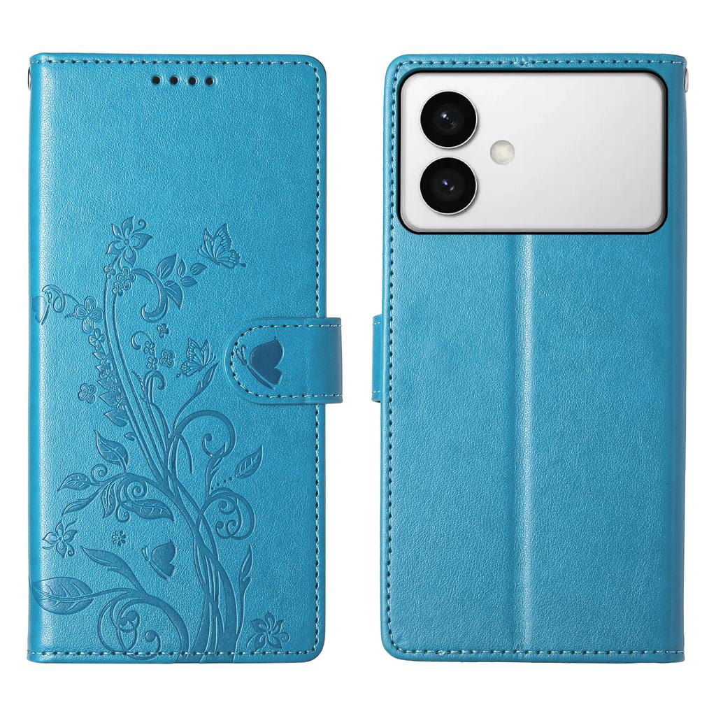 For Samsung Galaxy S26 Edge Wallet Case Butterfly Floral Imprint PU Leather Phone Cover with Wrist Strap