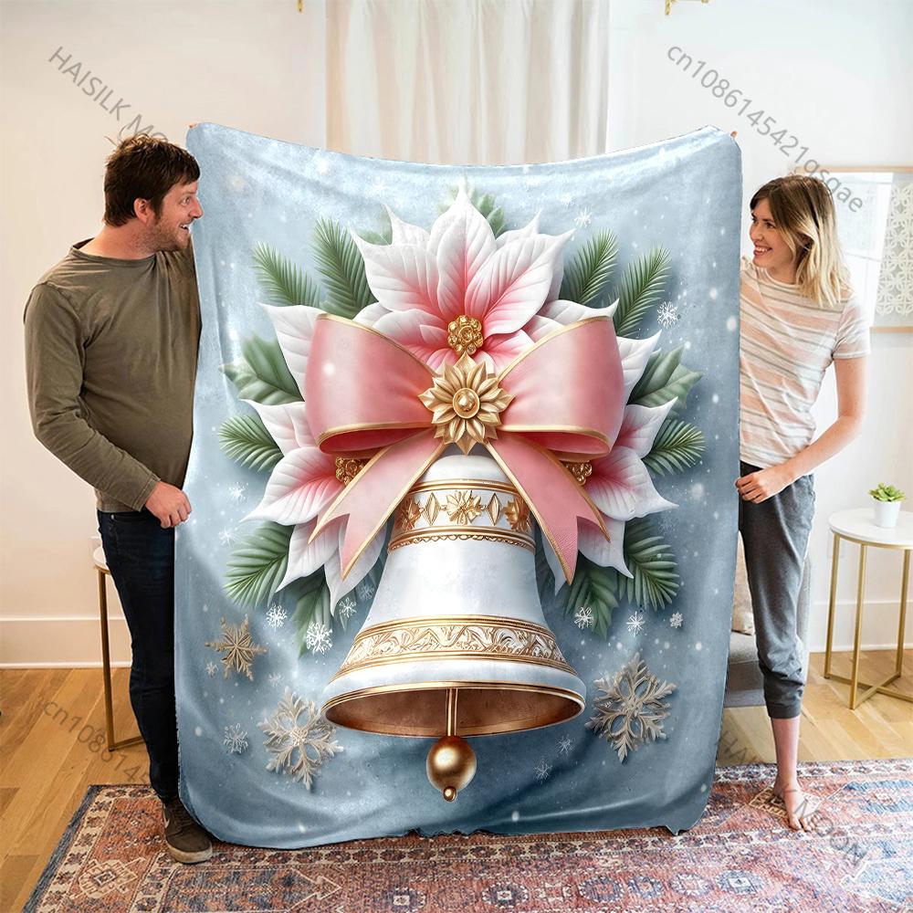 

1PC Christmas Elements Pink Flower Bells Blanket Warm Soft Fluffy Kids Adults Sofa Bed Throw Blanket for Home Camping Trips 75x90cm