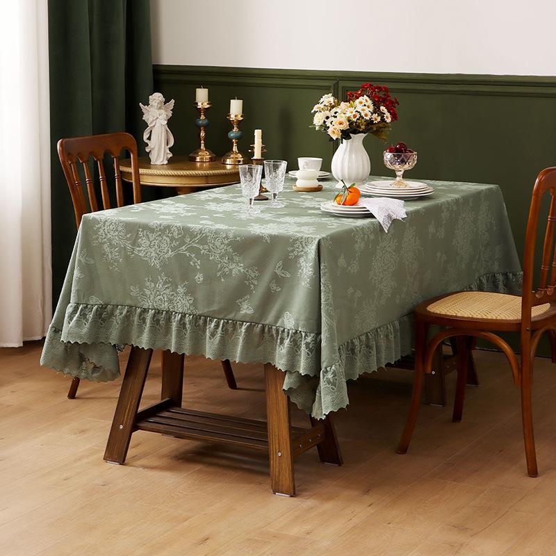 Floral Lace Tablecloth, White Polyester, Square Shape, Embroidered Table Decor for Living Room, Bedroom, Christmas, Kitchen & Dining Room